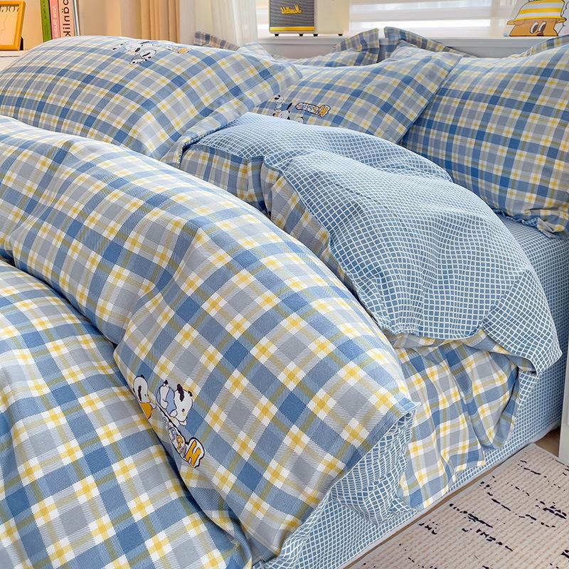 Fresh Literary Style Glutinous Cotton Bedding Set - Four-Piece Set for Dormitory or Home