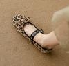 Fashion 2025 Spring Horse Hair Ballerinas Woman Leopard Bowtie Flats Shoes Leather Buckle Strap Mary Janes Ladies Ballets Furry Loafers