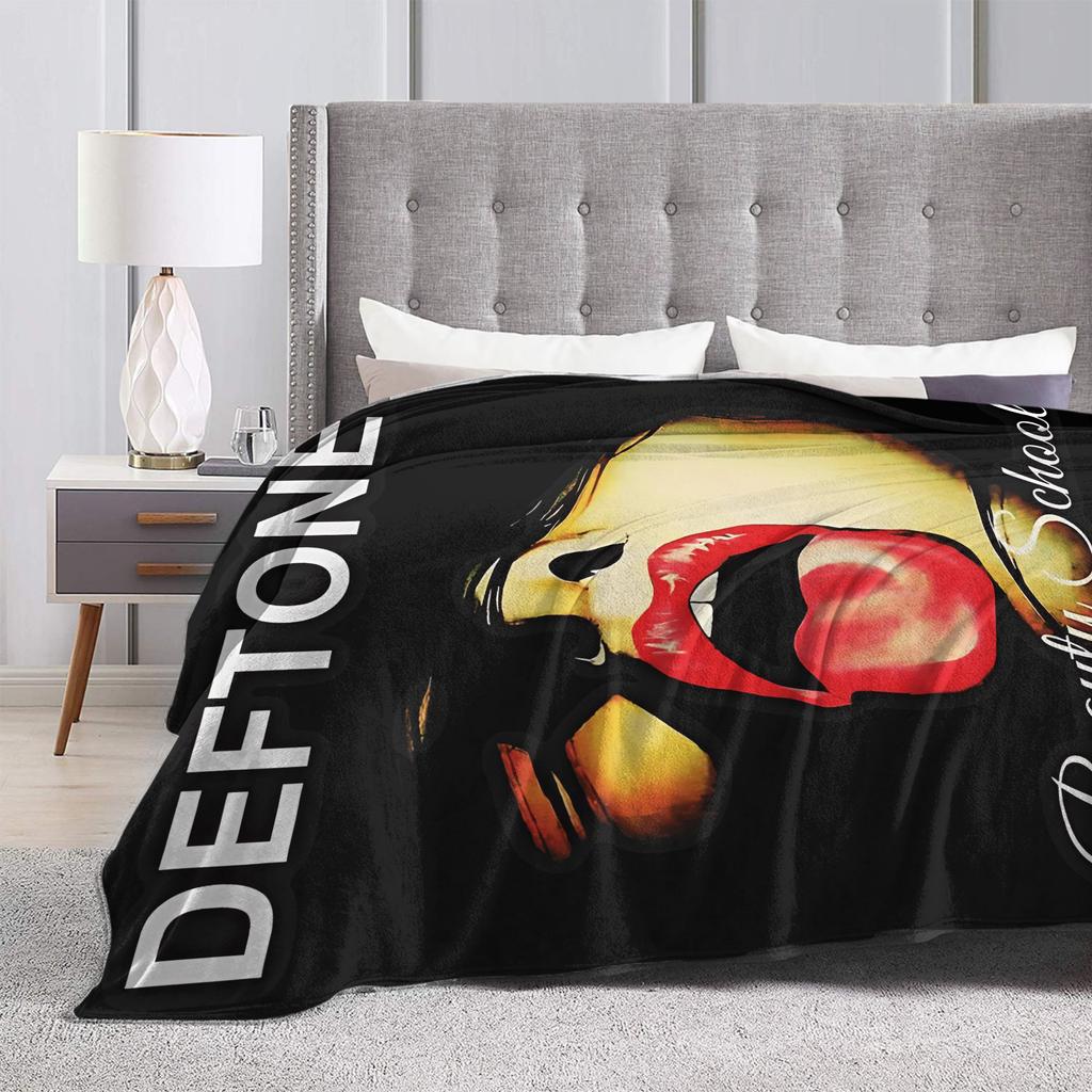 D-Deftoness Nu Metal Throw Blanket Super Soft Flannel For Kids Adult Airplane Travel Living Room Street Trend Sofa Bed Cover