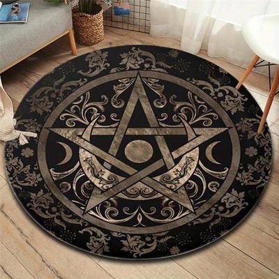 Kulatý kobereček s motivem Pentagram Moon Cosmic Obývací pokoj Jídelna Ložnice Podložka pod židli Dětská prádelna Balkon Protiskluzový koberec Domácí dekorace