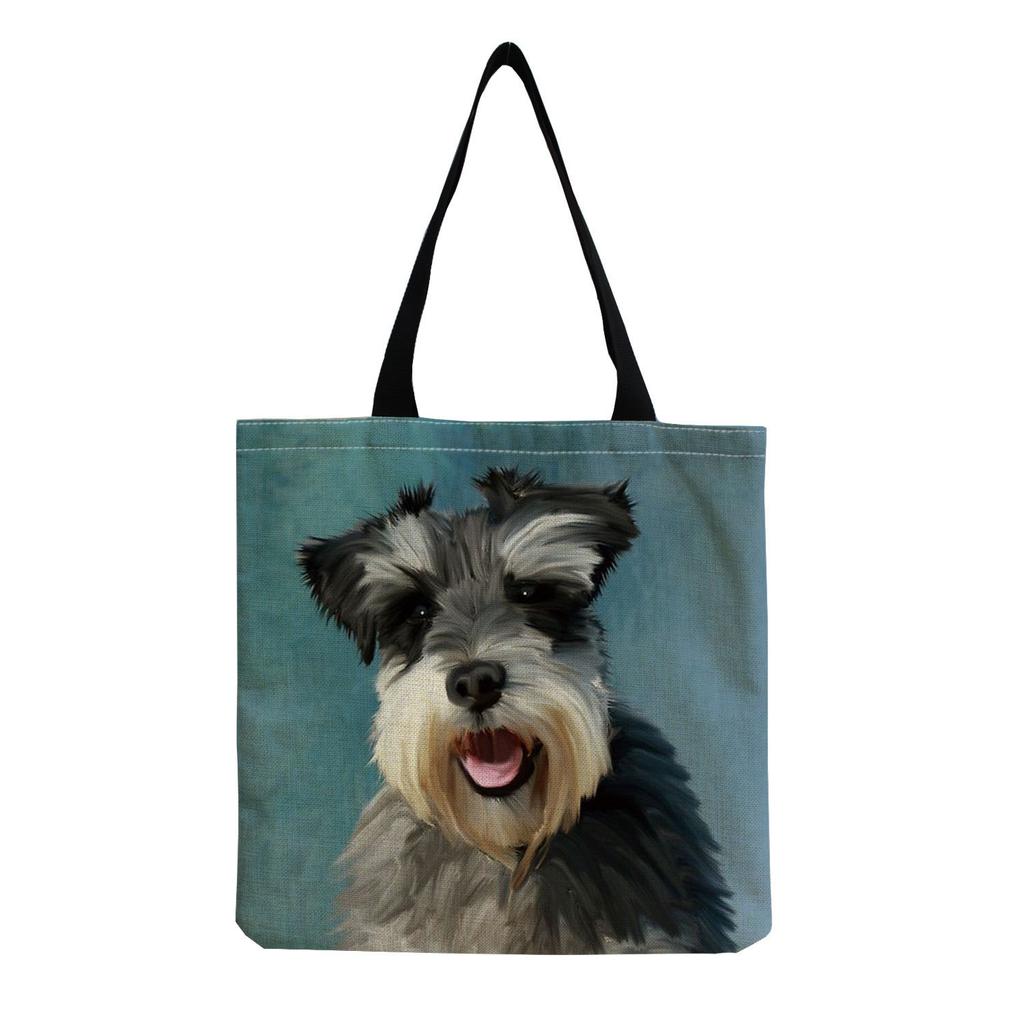 Damen Vintage Hundeprint Leinen-Tragetasche - Große Kapazität Lässige Schulter-Einkaufstasche für Lebensmittel, Strand & Täglichen Gebrauch KTB