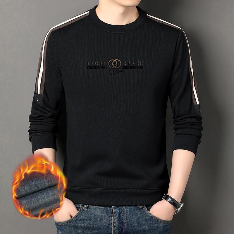 Middle-Aged Men s Casual Printed Round Neck Long Sleeve Hoodie, Polyester, Machine Washable. S