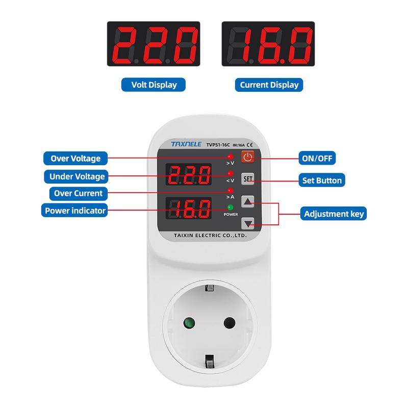 Automatic Voltage Current Protector Socket AC 220V 110V Adjustable 16A Power Surge Protector EU Plug Socket Safe Protect
