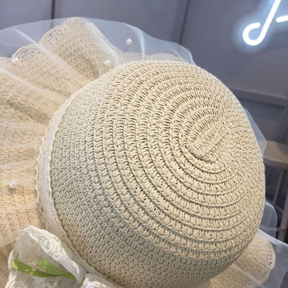 Wide Brim Children Straw Hat Lace Beach Bucket Cap New Beach Sun Hats  Beach