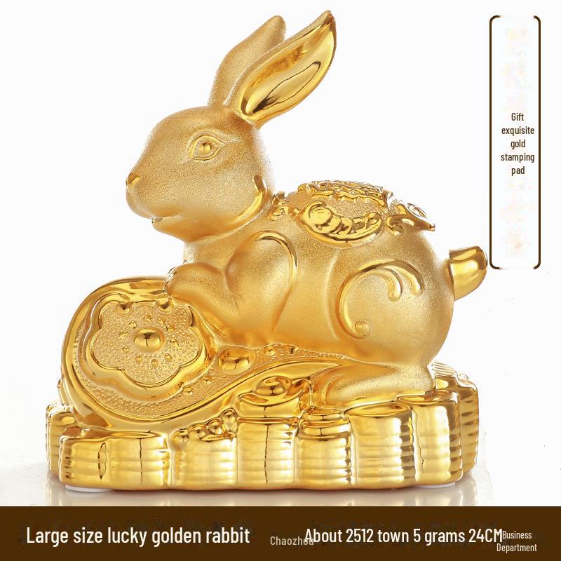 Glücksbringer-Sparschwein aus Keramik, goldenes Kaninchen, kreatives Geschenk und Heimdekoration