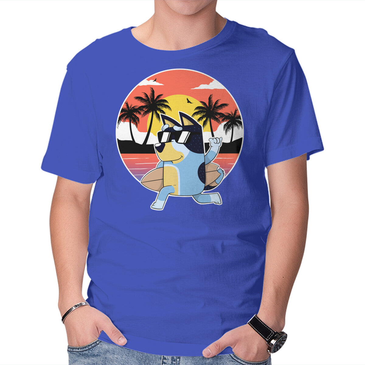 Unisex Crew Neck T-Shirt Bluey Summer Graphic Short Sleeve Casual Tee XL