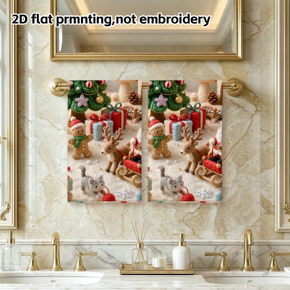 Christmas Knit Scene Bath Towel, Soft Absorbent Holiday Shower Towel, Santa Snowman Winter Print Towel