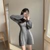 Autumn Winter Knit Knitted Sweater Dress Women Vintage Casual Solid Slim Wrap Long Sleeve Mini Short Dresses Party
