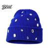 Stylish Cold Weather Headgear Bling Rhinestone Knitted Hat Street Punk Knit Winter Personalized Trendy Hat Warm Skull Cap for Women Autumn