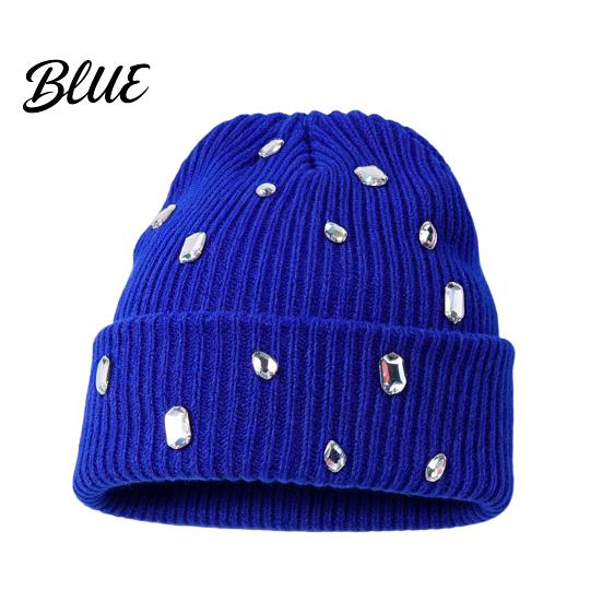 Stylish Cold Weather Headgear Bling Rhinestone Knitted Hat Street Punk Knit Winter Personalized Trendy Hat Warm Skull Cap for Women Autumn