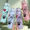 1PC Paw And Heart Hand Print 750ml Color Plastic Sports Water Bottle Leakproof Flip Straw Lid Suitable for Sports Office Home Use