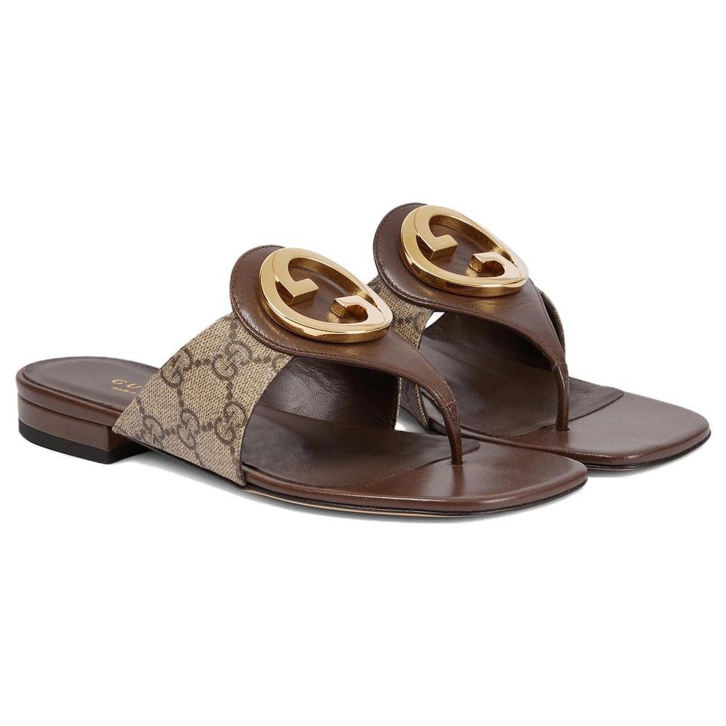 Gucci Blondie Thong Canvas Sandals Ebony Women's 752659 9I650 9769
