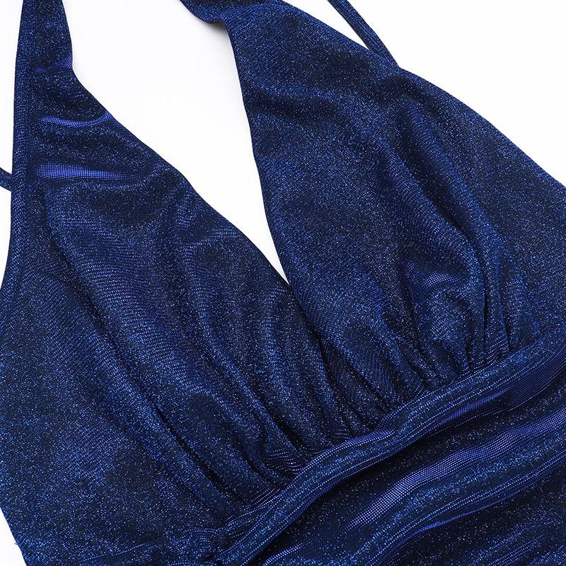 Rochie de Ziua de Naștere Albastru Francez Scânteietoare cu Gât Halter - Elegantă, Sexy și Trendy Rochie 2025