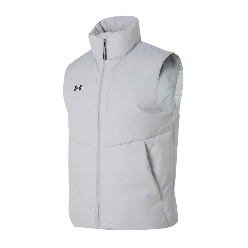 Under Armour Solid Color Stand Collar Outdoor Running Casual Down Vest Breathable Knitted Sports Pants Casual Sports Set 23600803-009+23600703-014