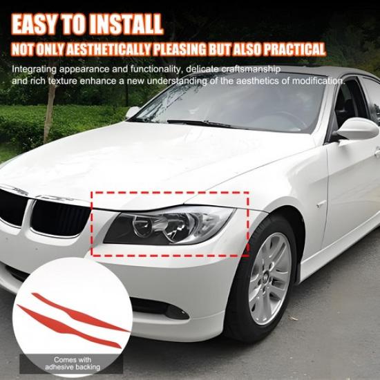 Red Carbon Fiber Headlight Eyebrow Eyelid Cover Trim For BMW 3 Series E90 05-08