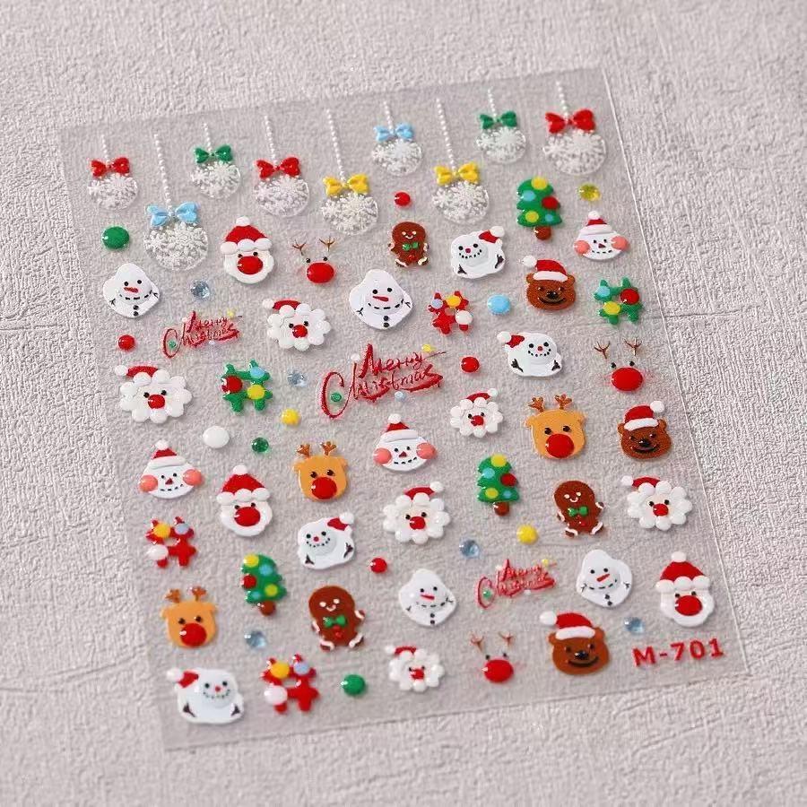 Cute Animals Bear Dog Cake Sweet Cherry Grid Bowknot Star Line Fruit Relief Self Adhesive Nail Art Stickers 5D Manicure Decals