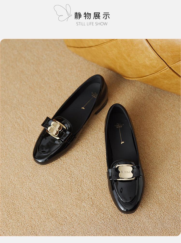 One Foot Women's Shoes Lazy Shoes 2026 Spring and Autumn New Work Soft Leather Patent Leather Single Shoes Low Heel Versatile Women's Shoes