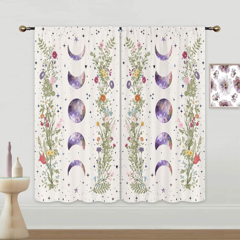 Vintage Gothic Skull Curtains Bedroom Witchy Spooky Retro Wizard Magic Bookshelf Black Mysterious Succulent Plant Curtain For Master Polyester With