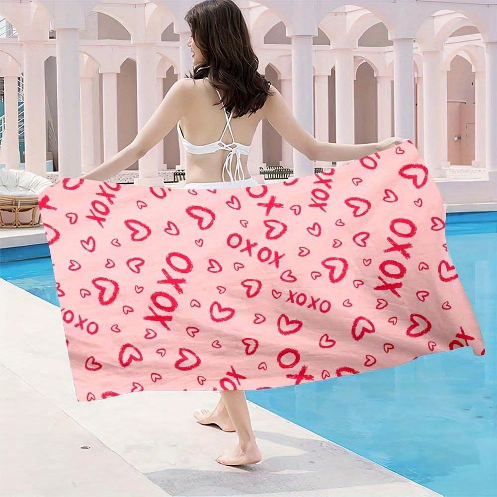 1pc Microfiber Beach Scarf Towel Pink Red Hearts Oversized Quick Dry Lightweight Travel Outdoors Fashion Gift for Her Summer