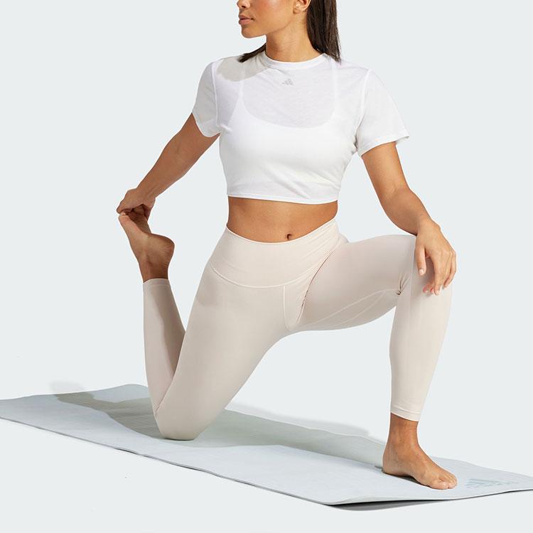 Adidas Yoga Studio Wrapped T-Shirt with Small Logo, Open Back and Lace-Up Design, Short Crop Top Women Tops White IS9001