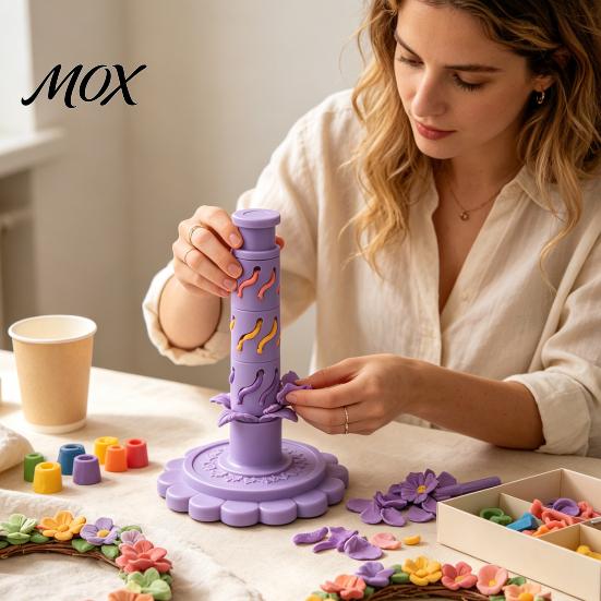 DIY Clay Flower Tools Modular Bloom Maker, Shaping Tool with 9 Sleeve Patterns, 3D Creative Art Printed Stackable Press Molding Kit for Handmade Craft