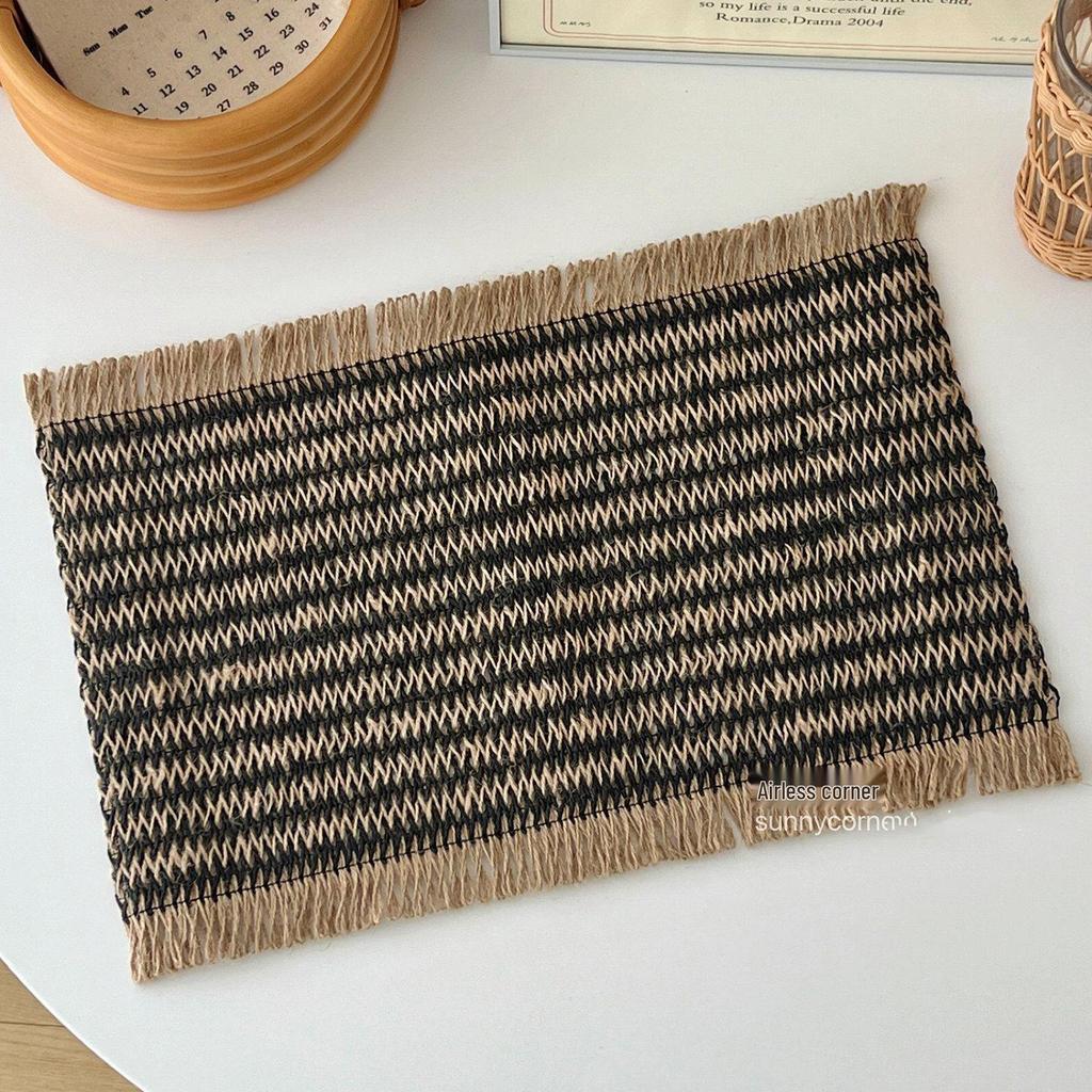 Stylish Woven Tassel Edge Placemats: Heat-Resistant Fabric Table Mats for Elegant Décor & Photography.
