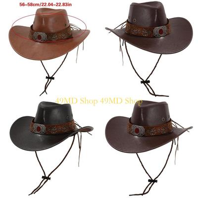 49MD Classical Top Hat Adult Unisex PU Leather Hat Masquerades Equestrian Hat for Men