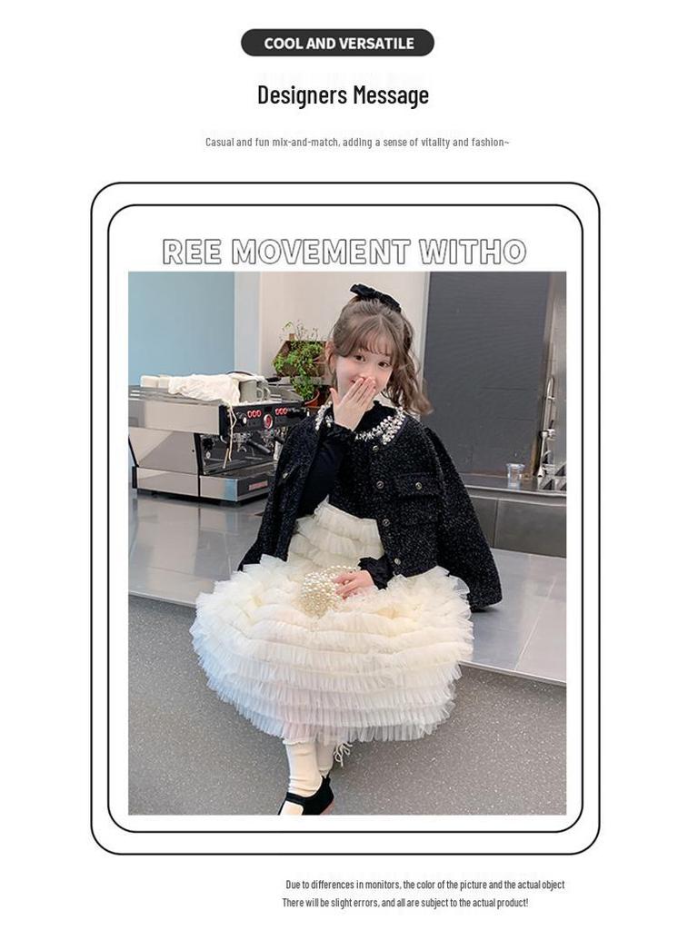 2025 Girls' Autumn Princess Cake Dress Set - Little Fragrant Style with Gauze