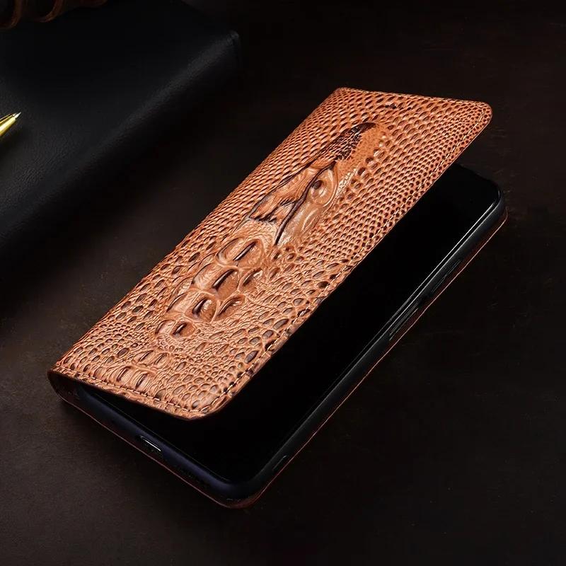 Etui do SAMSUNG Galaxy A56 A36 A26 A16 5G 3D Głowica Krokodyla Flip Case Skóra Naturalna Bydlęca Kieszonka na Karty Magnetyczne Pokrowce