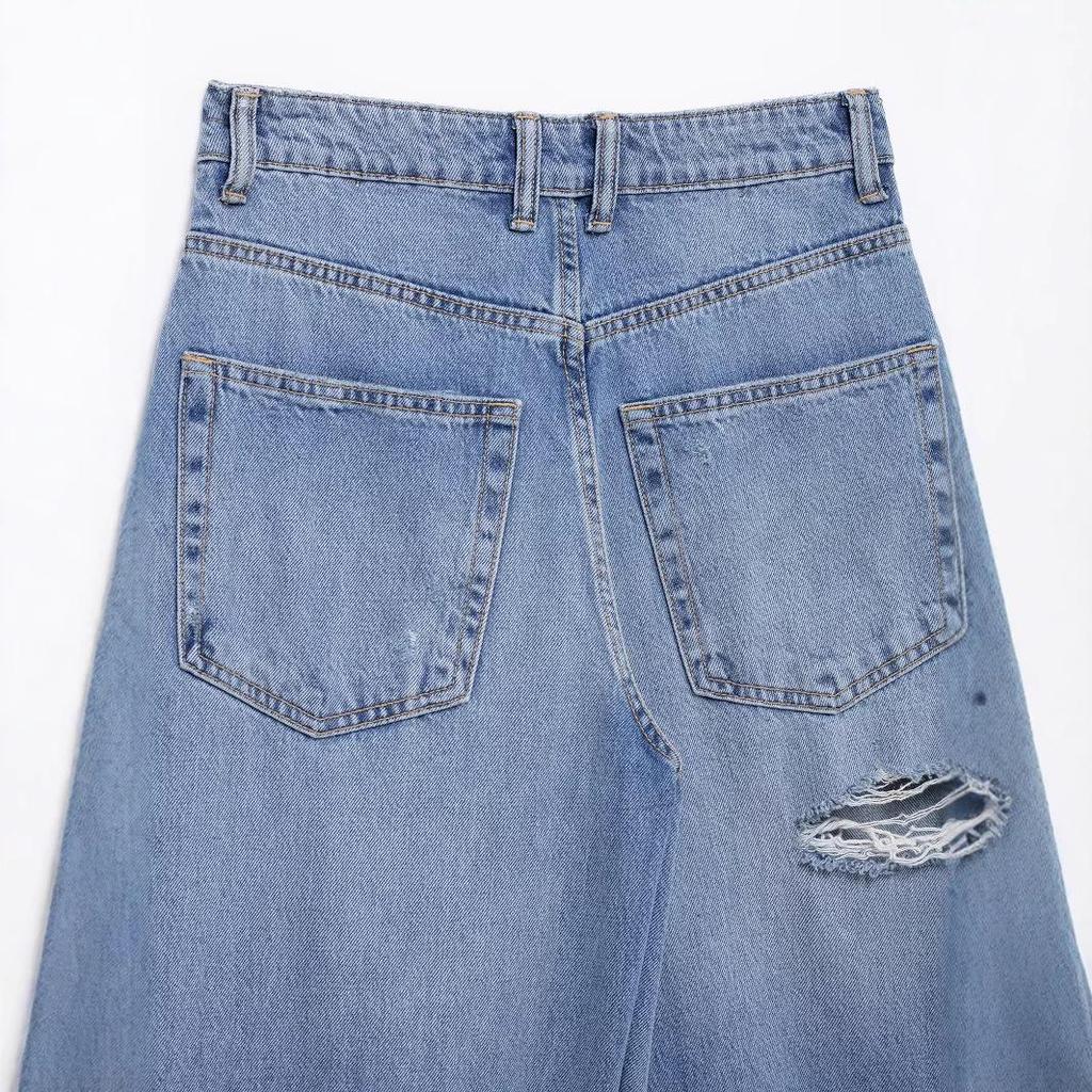 2025 Spring Women's European-American Ripped Loose Mid-Waist Jeans
