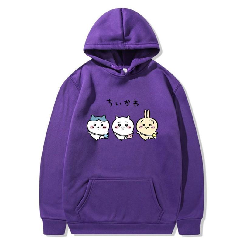 Chiikawa Self-mocking Bear Anime Couple Hoodie Fleece Lined Womens Casual Winter Hooded Sweatshirt
