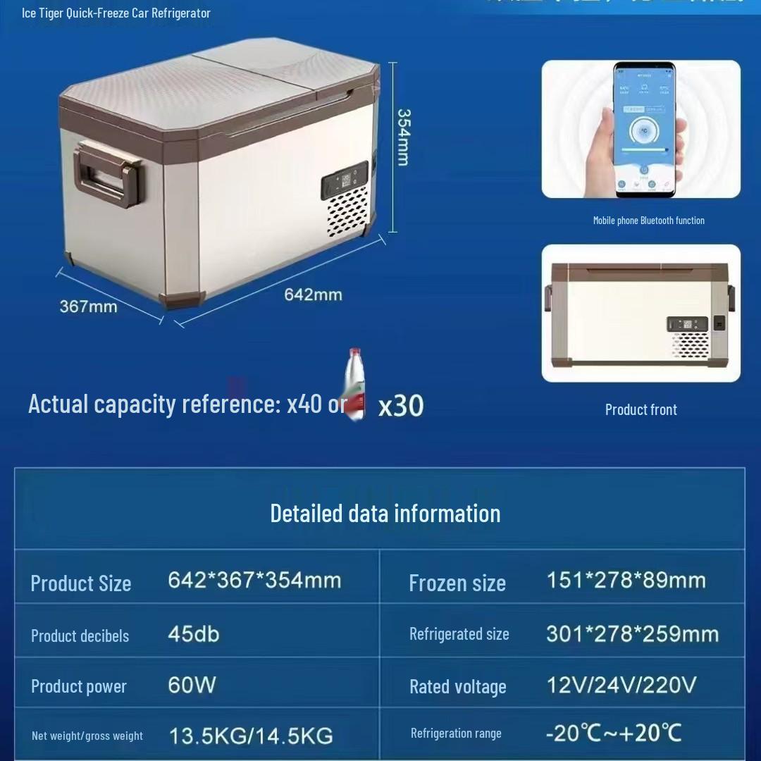 Ice Tiger Dual Door Compressor Fridge: 12V/24V/220V for Car, Camping, Outdoor, Medicine - Refrigerated & Frozen Compartments. 35L
