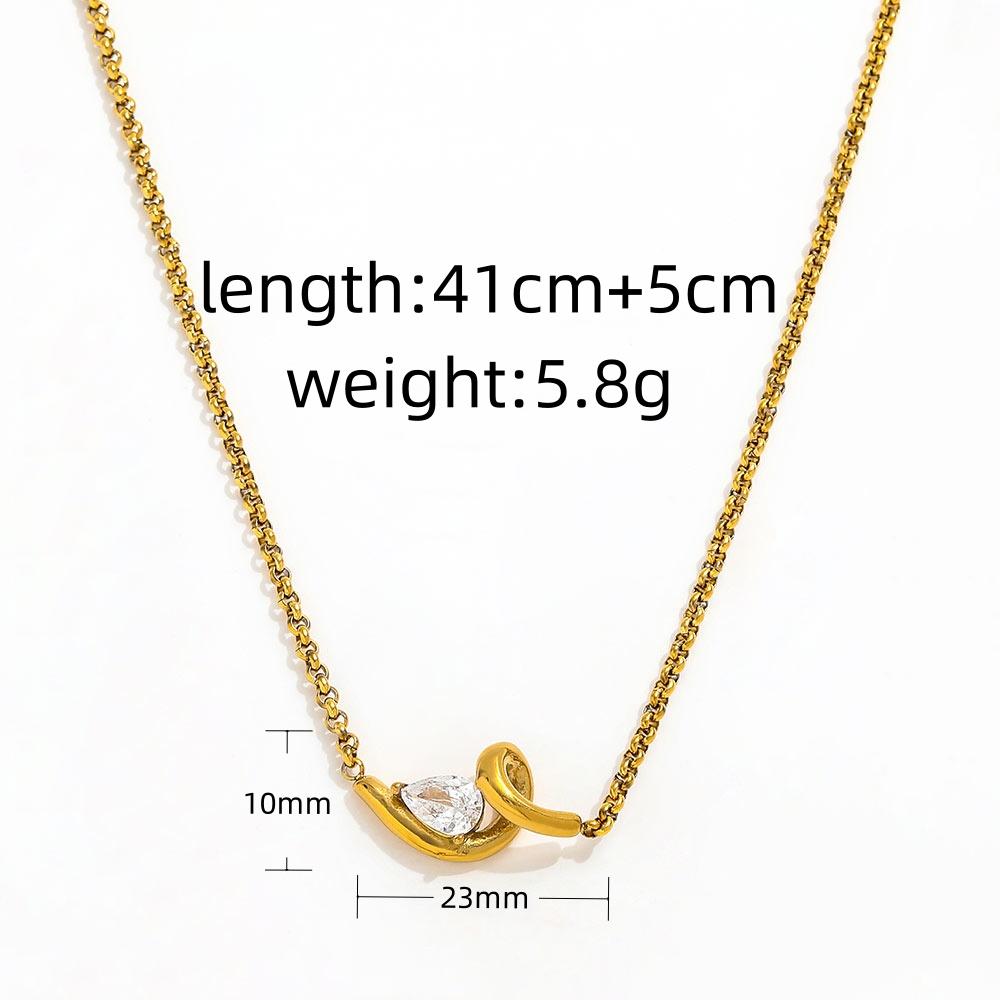 High-End 18k Gold Plated Stainless Steel Twist Waterdrop Zircon Pendant Necklace for Anniversary Occasions золотой
