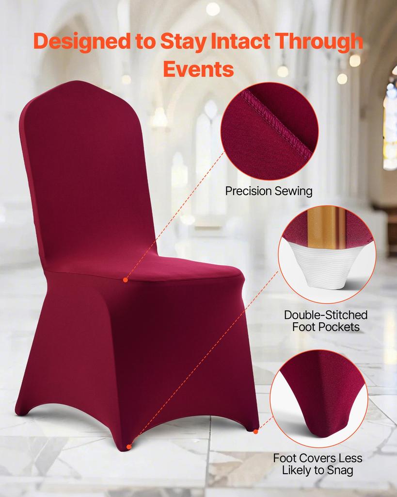 VEVOR 50 Pcs Burgundy Chair Covers, Polyester Spandex Chair Cover, Stretch Slipcovers for Wedding Party Dining Banquet Flat-Front Chair Covers