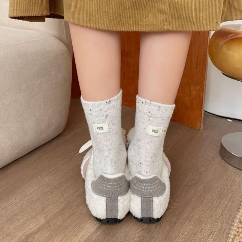 Chaussettes Tube Pile Laine Standard Épaissies Chaudes Couleur Unie Automne et Hiver pour Femme