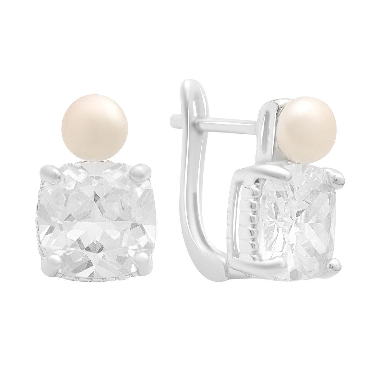 

Silver earrings with natural pearls, cubic zirconia (2207986)