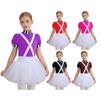Halloween Chocolate Factory Costume for Girls: Mock Neck Short Sleeve Puffy Dress with Stripe Cuffs, Back Cut, Built-in Crotch Buttons & Suspenders
