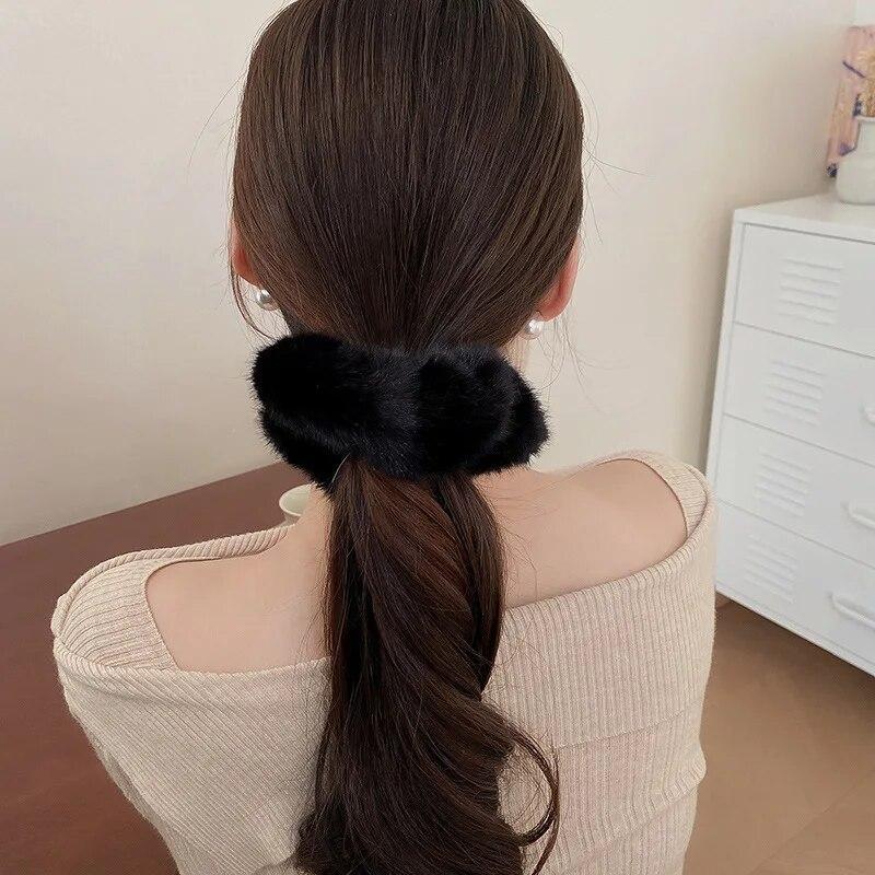 Winter Soft Hair Scrunchies For Women Plush Elastic Hair Band Multicolor Rubber Bands Ponytail Holder Headband Hair Accessories