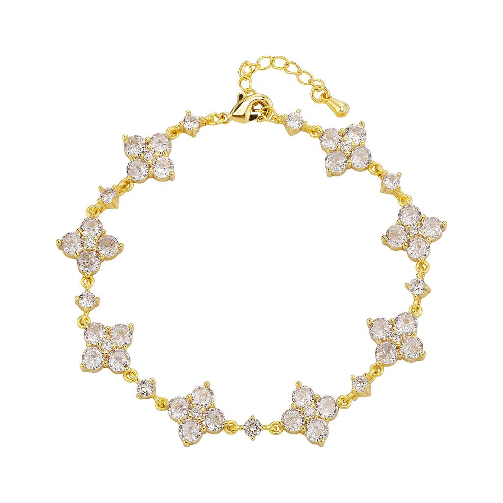 Full Diamond Brass Inlaid Zirconia Four Leaf Clover Bracelet Women's Light Luxury Sparkling CZ Premium Sense Jewelry