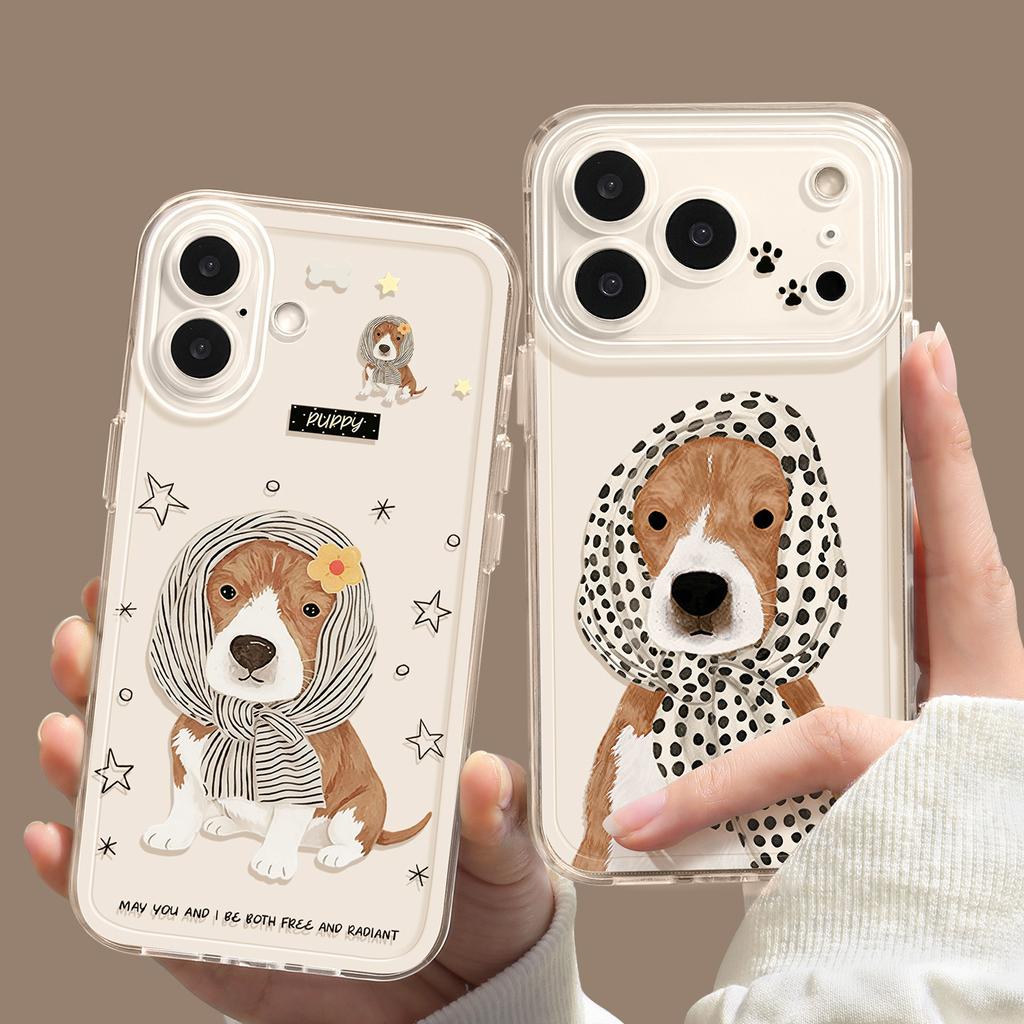Personalized creative apple 17 mobile phone protective case new iphone17promax transparent 16 cute headscarf puppy