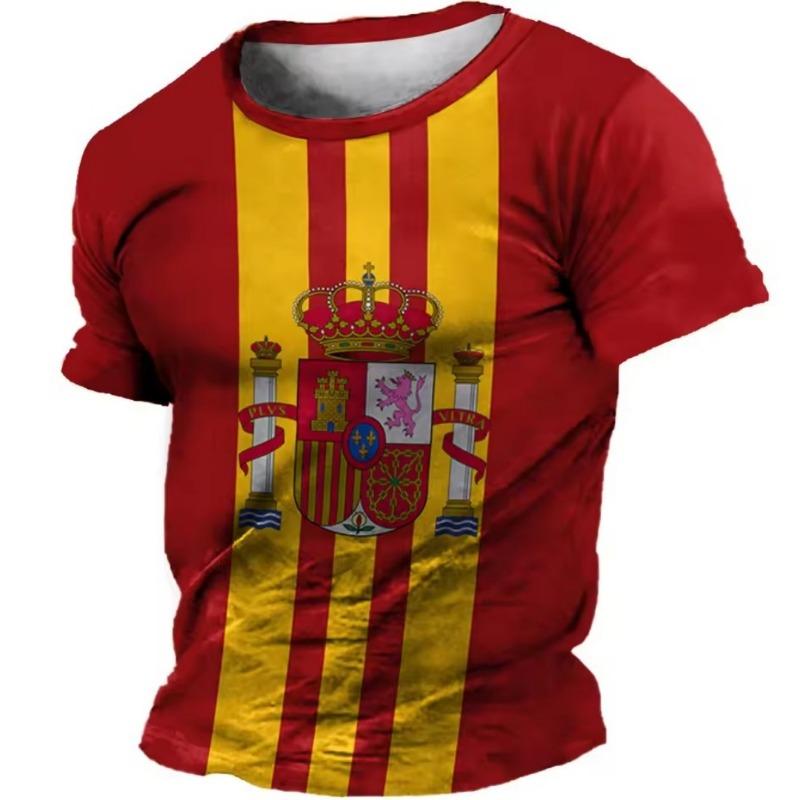 T-shirt da uomo Spagna Estate Emblema Manica Corta Top Stampa 3D Bandiera Moda Girocollo Pullover OverSize Abbigliamento da uomo