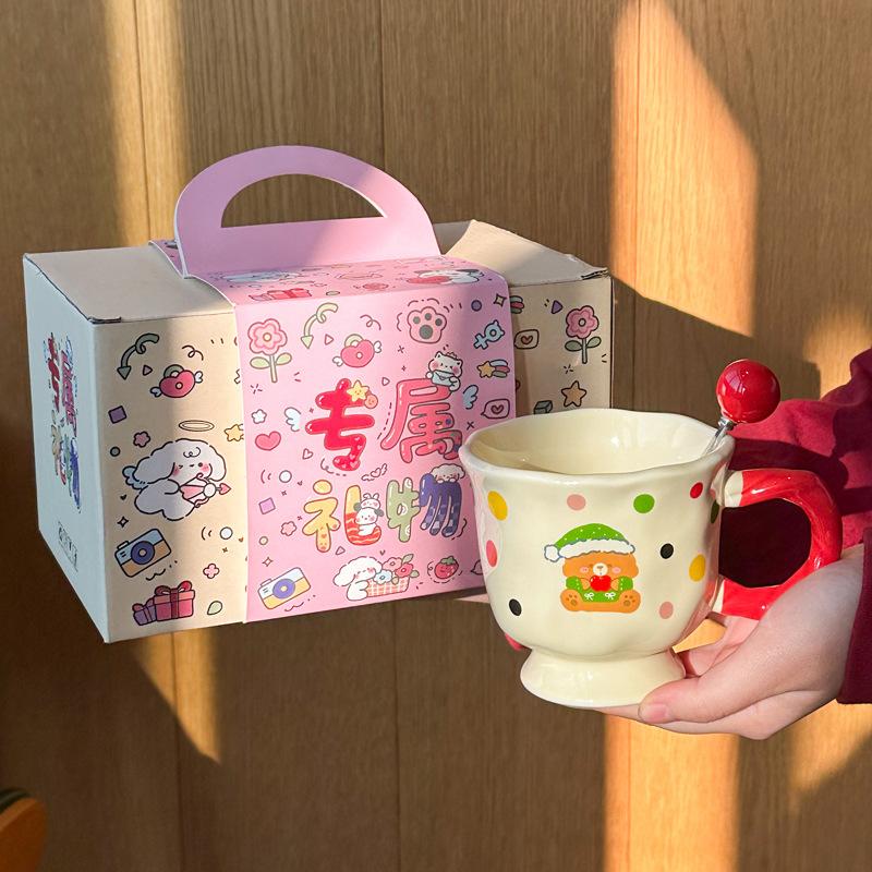 Milch Fufu niedlicher gepunkteter Bär Keramiktasse für Jungen und Mädchen Geburtstagsgeschenk Freundin Souvenir Geschenkbox