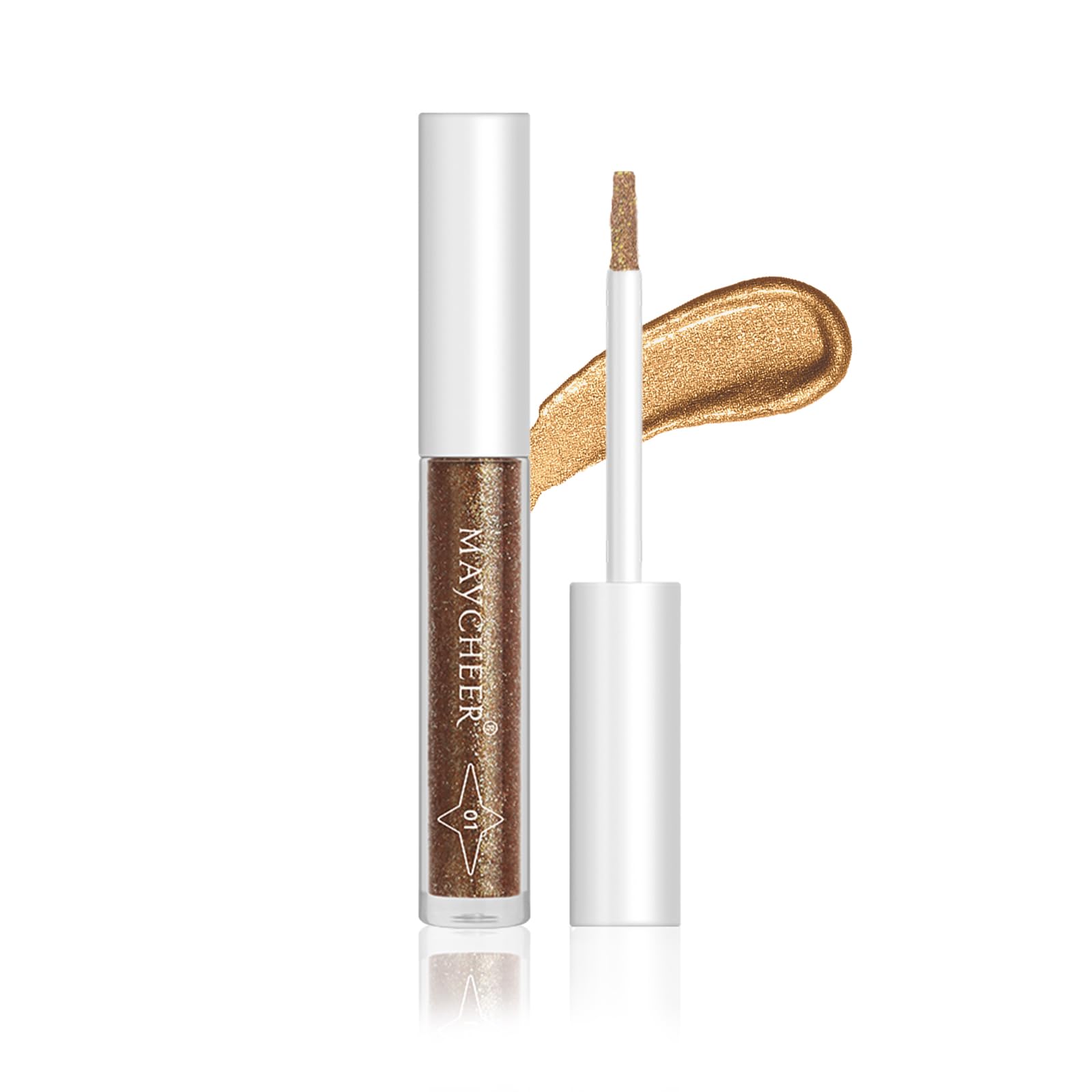 

Gevlonecirly Liquid Eyeshadow - Moisturizing, Easy to Apply, Firm Adhesion, Includes Silicone Brush, Sparkling 01 Champagne Color, 6g