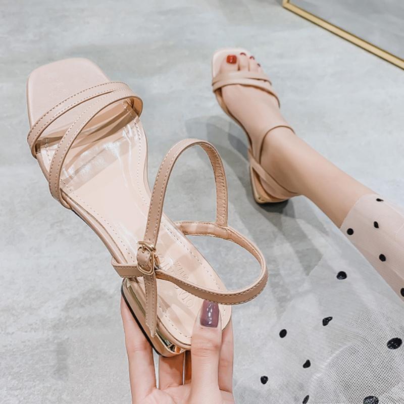 Fashion 2025 Summer Women's Sandals Open Toe Ankle Buckle Sandals Casual Outdoor Professional Low Heels Square Shoe Head Women Shoes