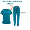 DIY Name Embroidery Customization Women's Uniform Quick-drying Fabric Solid Color V-neck Pocket Short-sleeved Trousers Suit Dry-nurse Work Clothes