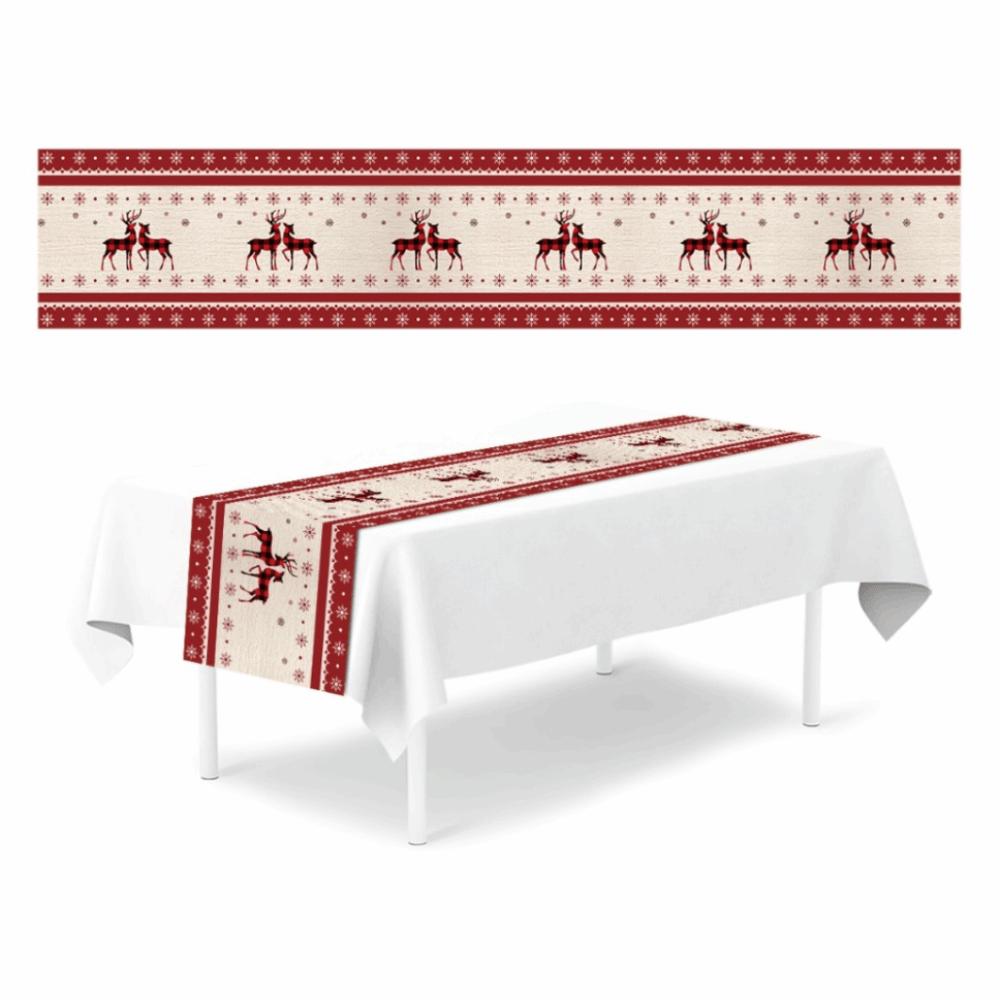 33*183cm Size Christmas Table Runner Polka Dot Cartoon Reindeer Xmas Decorations Reusable Red Linen Dining Table Decoration