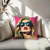 1Pc Pop Art Fashion Girl Print Throw Pillow Cover,Suitable For Sofa,Bedroom,Living Room,A Stylish Gift For Fashion Lovers