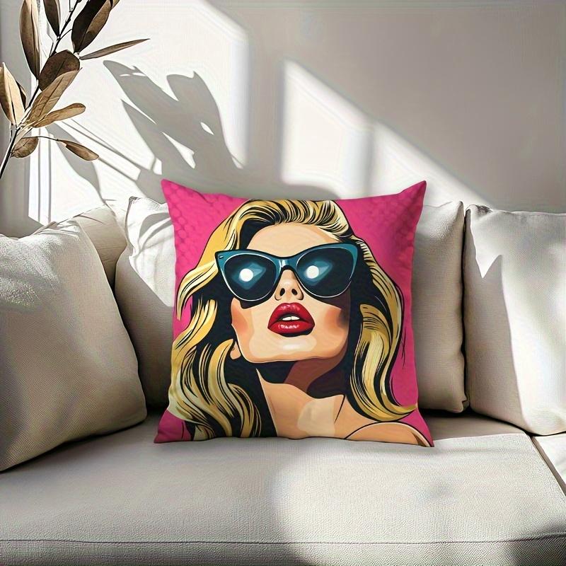 1Pc Pop Art Fashion Girl Print Throw Pillow Cover,Suitable For Sofa,Bedroom,Living Room,A Stylish Gift For Fashion Lovers