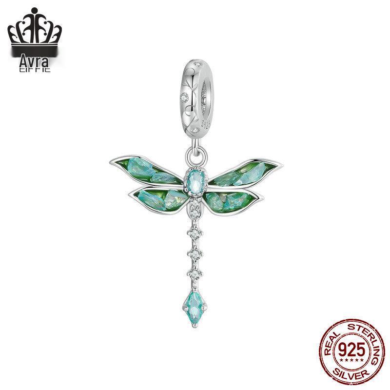 Avle Pendentif Libellule Exquis: Argent Sterling S925, Plaqué Platine, Bijoux Perlés DIY.