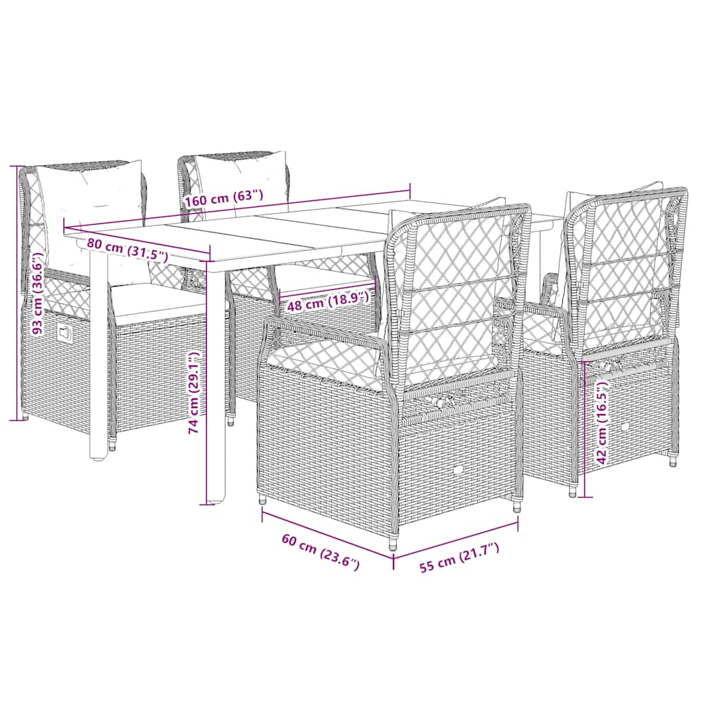Vidaxl 5-Cz. Garden Furniture Set With Cushions, Black, Poly Rattan